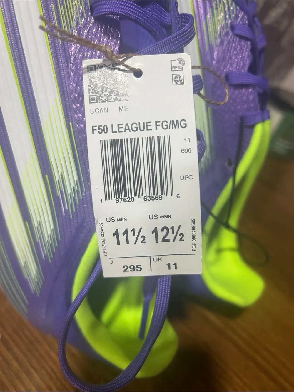 Adidas F50 League FG/MG soccer cleats purple/lucid lemon. Men’s 11.5 women 12.5